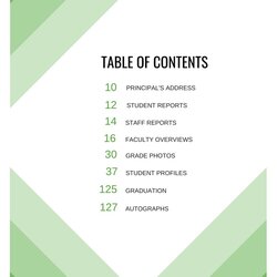 Matchless Blank Table Of Contents Template Green Diagonals Yearbook