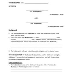 Splendid Free Sublease Agreement Templates Forms Word Residential