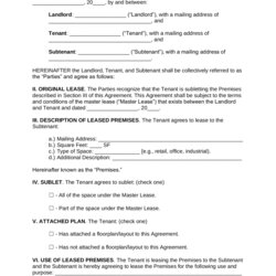 Fine Free Commercial Sublease Agreement Template Word Lease Ms