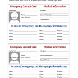 Cool Printable Emergency Contact Cards Card