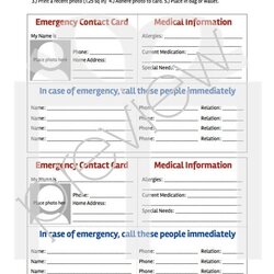 Spiffing Emergency Contact Card Free Printable Gifts We Use Information Plan Disaster Medical Cards Illness
