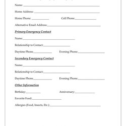 Marvelous Emergency Contact Card Template Great Professional Templates Information Form Examples For