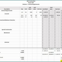 Cool Free Printable Construction Estimate Template Excel Bid Example Of