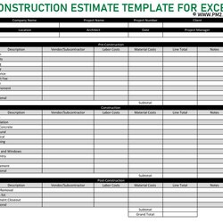 Superlative Construction Estimate Template For Excel