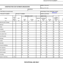 Construction Estimate Sheet Templates Excel Download Breakdown Template Intended For