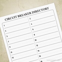 Breaker Directory Printable With Circuits