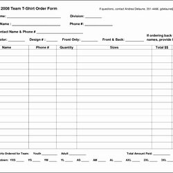 Matchless Fundraiser Order Form Template Free Shirt Excel Blank Spreadsheet Forms Templates Sample Clothing