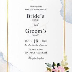 Golden Frame Wedding Invitation Templates Editable With Microsoft Word Sparkling