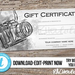 Sublime Editable Custom Printable Photography Gift Certificate Template Photo Voucher Session Camera Instant