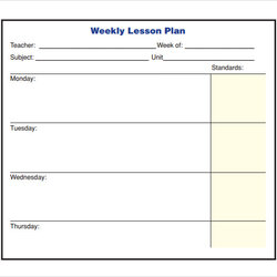 Weekly Lesson Plan Template Doc Printable Schedule Blank Plans Sample School Editable Standards Word