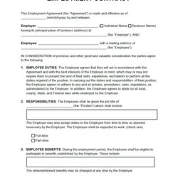 Perfect Free Employment Contract Word Template