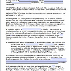Admirable Free Printable Employment Contract Template Agreement Contracts Vermont Compete Example