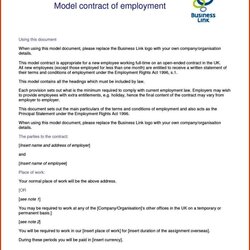 Matchless Employment Contract Template Free Sample Templates