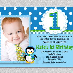 Out Of This World First Birthday Invitation Card Template Penguin