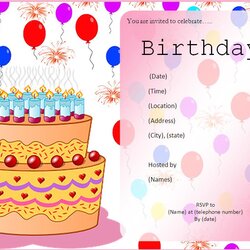 Wonderful Birthday Invitation Templates Free Printable Word Party Template Invitations Card Microsoft