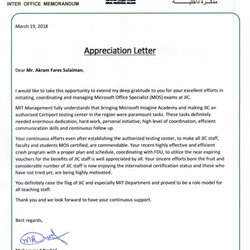Eminent Appreciation Letter