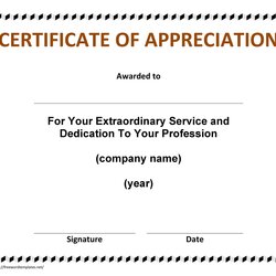 Splendid Free Certificate Of Appreciation Templates And Letters Template Recognition Service Sample Years