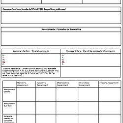 Marvelous Free Weekly Lesson Plan Template And Teacher Resources Common Core Plans Class Blank Tools