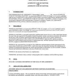 High Quality Simple Joint Venture Agreement Templates Doc