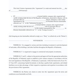 Simple Joint Venture Agreement Templates Doc Template Kb Examples