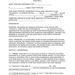 Simple Joint Venture Agreement Templates Doc