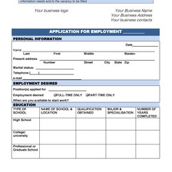 Magnificent Free Employment Job Application Form Templates Printable Template