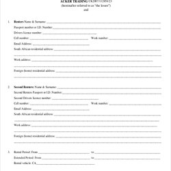 Rental Agreement Form Free Word Documents Download Vehicle Template Of