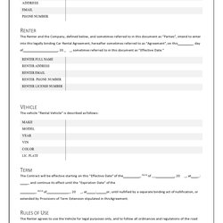 Wizard Printable Car Rental Agreement Form