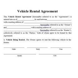 Sterling Editable Vehicle Rental Lease Agreement Car