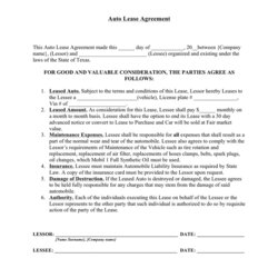 Sublime Free Printable Vehicle Lease Agreement Auto Template