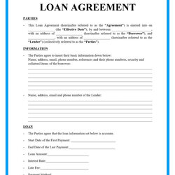 Printable Family Loan Agreement Template Blank World