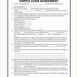 Eminent Family Loan Agreement Template Free Of Simple Form Personal Contract Collateral Loans Sample Money