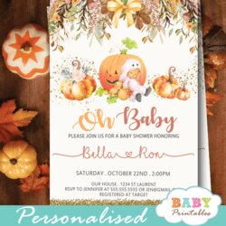 High Quality Pumpkin Baby Shower Invitations Fall Theme Themed Girl Flowers Autumn Gender Boy