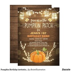 Excellent Pumpkin Birthday Invitation Patch Autumn Fall