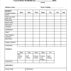 Swell Cleaning Schedule Template Sample Documents Free