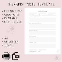 Printable Therapist Progress Note Therapy Planner Insert Counseling