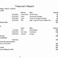 Tremendous Treasurer Sample Examples Treasurers Template Non Profit Regarding Excel Minutes Report