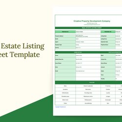 Exceptional Real Estate Listing Sheet Template In Numbers Ms Excel Google Sheets