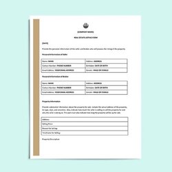Free Real Estate Listing Form Templates In Word Intake