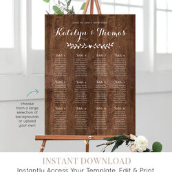 Superb Wedding Seating Chart Template Editable Rustic Vine Chalkboard Plan Printable Poster