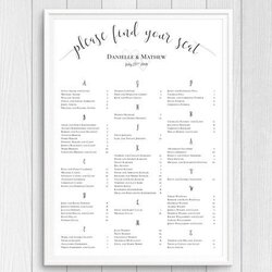 Eminent Printable Wedding Seating Chart Poster Sign Table Alphabetical Template Invitations