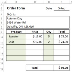 Matchless Excel Simple Order Form Template Templates