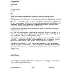 Excellent Written Warning Letter To Employee Database Templates Misconduct Conduct