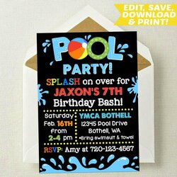 Editable Pool Party Invitation Birthday