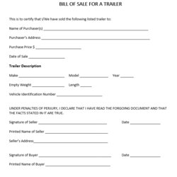 Peerless Free Trailer Bill Of Sale Word Small Business Forms