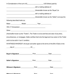 Swell Free Trailer Bill Of Sale Form Word