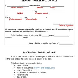 Great Free Printable Trailer Bill Of Sale Forms Word Best Collections Form Template Generic Kb