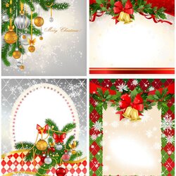 Great Four Christmas Banners With Bells And Ornaments On Them All Decorated Templates Template Card Vector