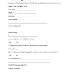 Great Free Employment Job Application Form Templates Printable