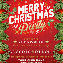 Cool Free Christmas Party Flyer Poster Design Template In Format Templates Printable Elegant Brochure Vector